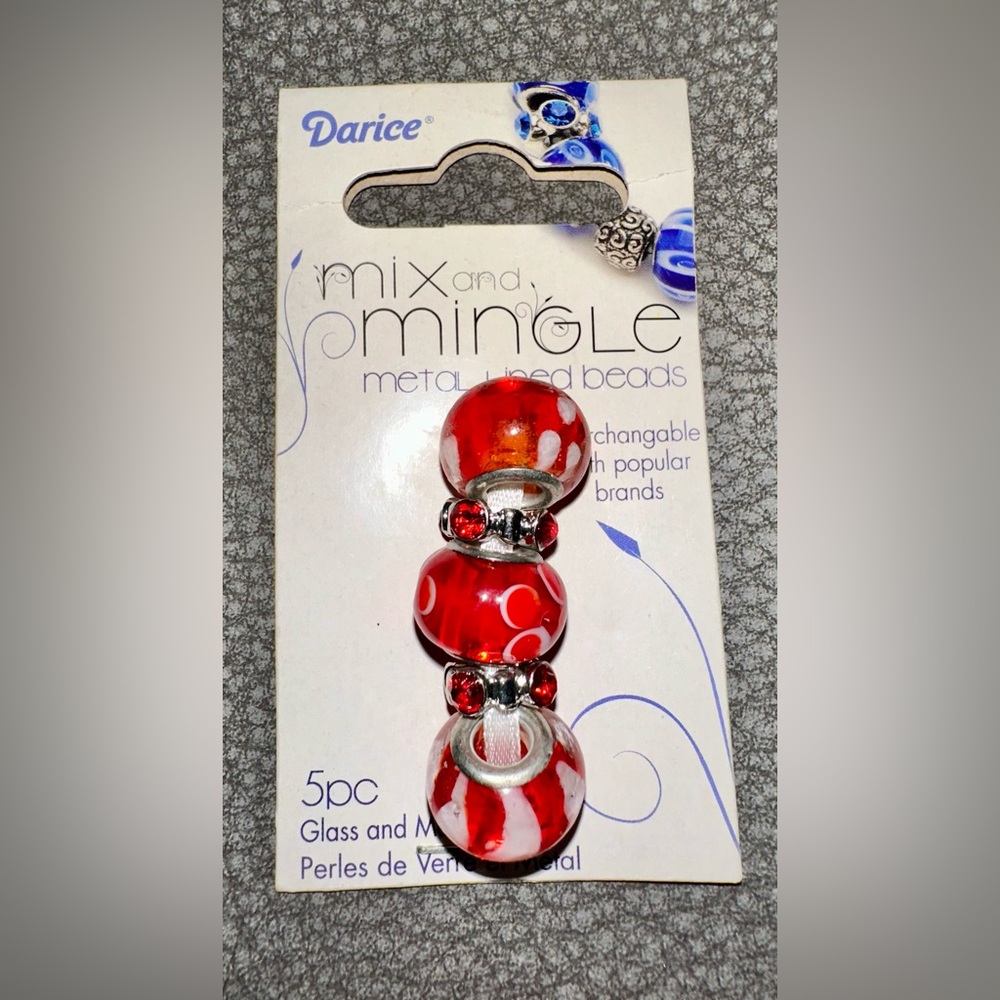 Darice Red and Silver Glass Beads Set